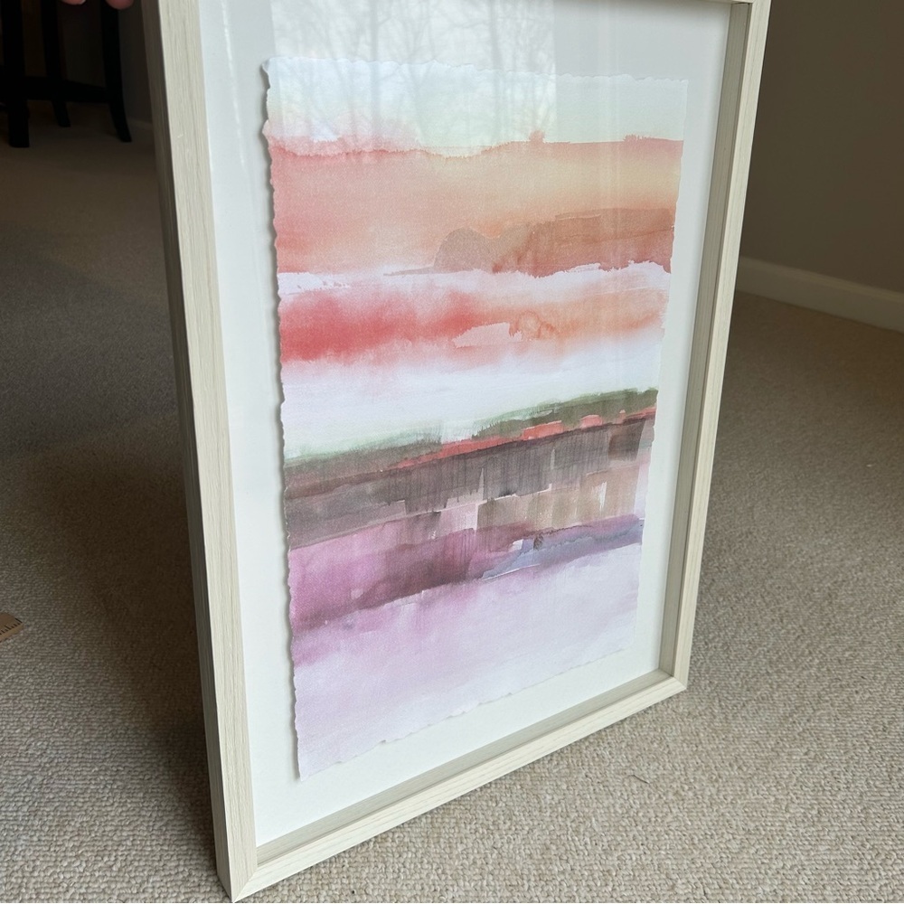 Threshold Abstract Watercolor Art Wall Decor Pink Purple Cream Frame 24" X 18" - Picture 3 of 10